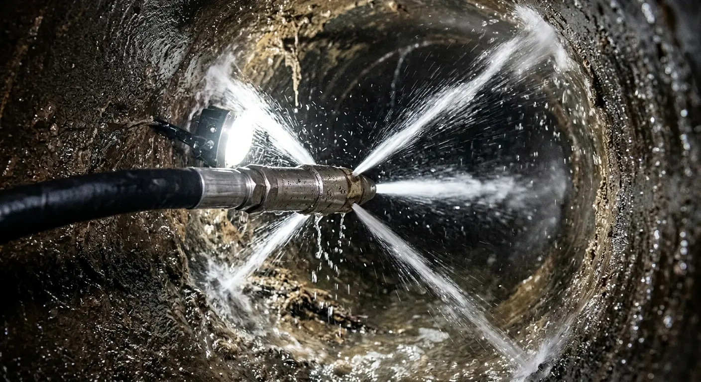 High-pressure hydro jetting nozzle cleaning sewer pipe for Sewer Cleanout in Cedar Hills